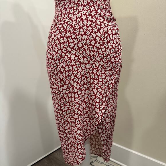 Reformation Rayna Red White Floral Halter Midi Dress Grenadine Cottage Pinup Mod - Picture 5 of 10